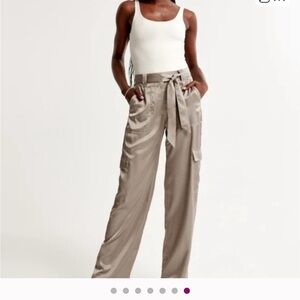 Women's Tan Satin Cargo Pants